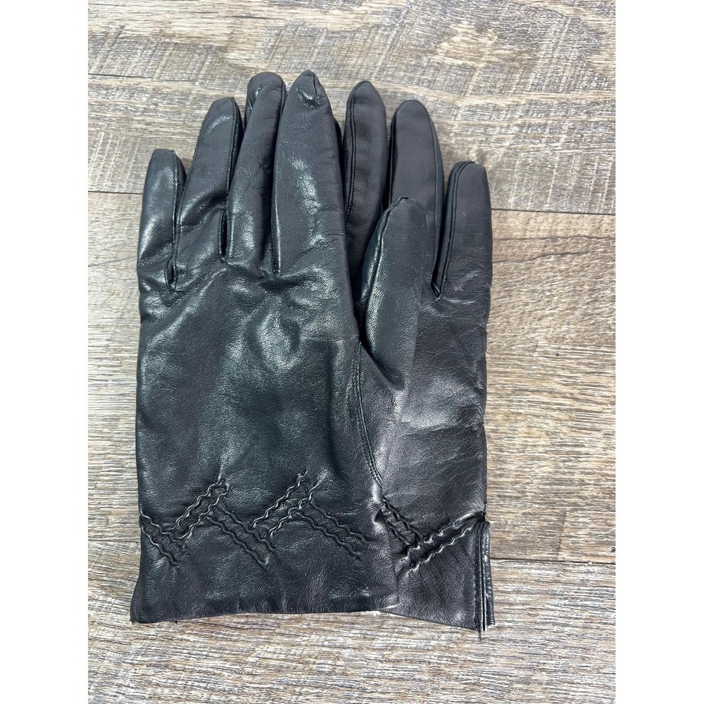 Vintage leather gloves faux fur lined black medium classic Warm driving